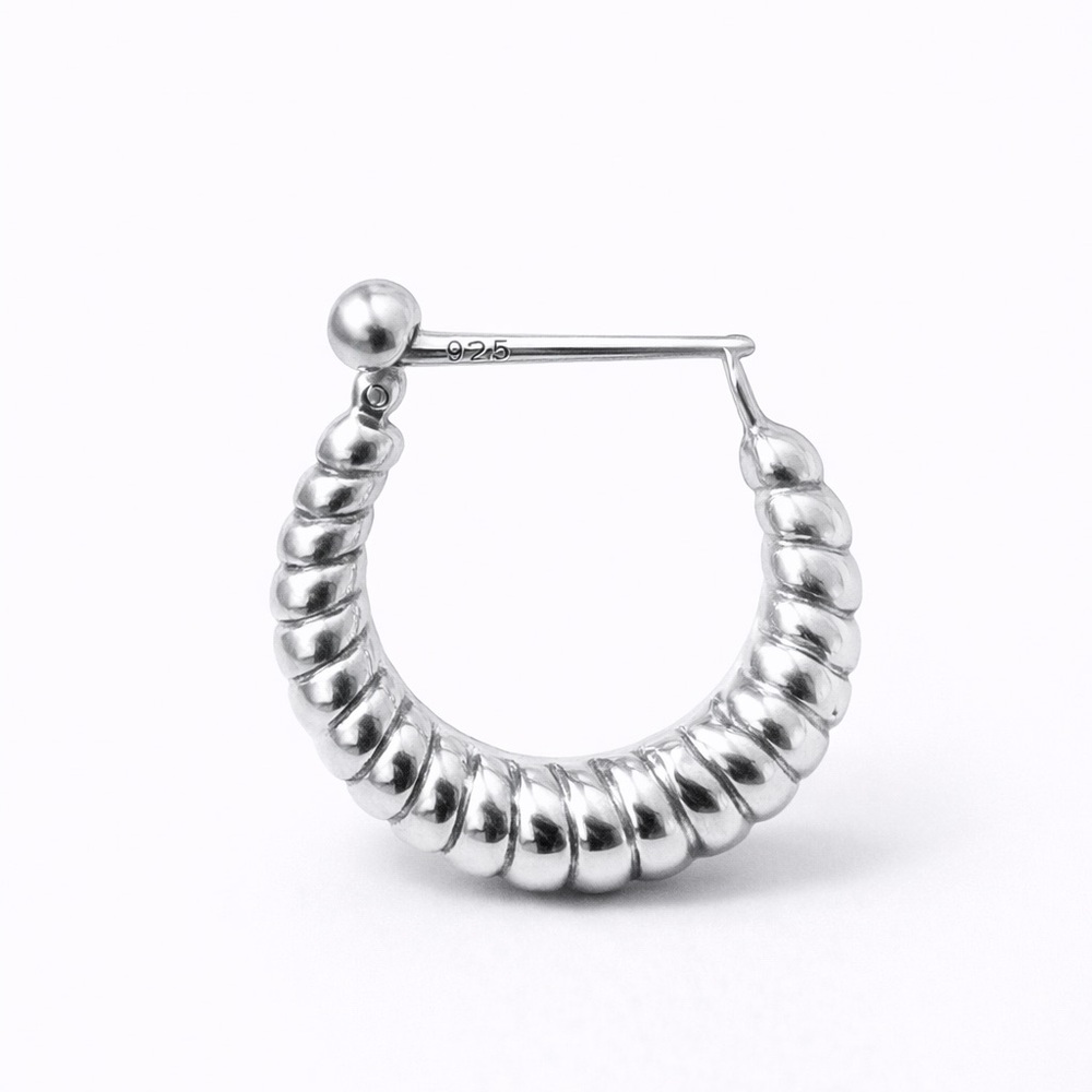 ✨ Solid Sterling Silver Ribbed Hoop Earrings | 925 | NEW - Picture 4 of 5